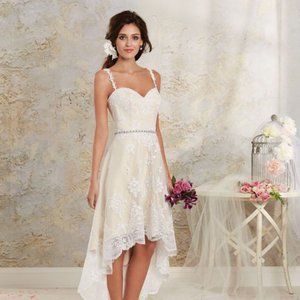 Alfredo Angelo white lace high low dress